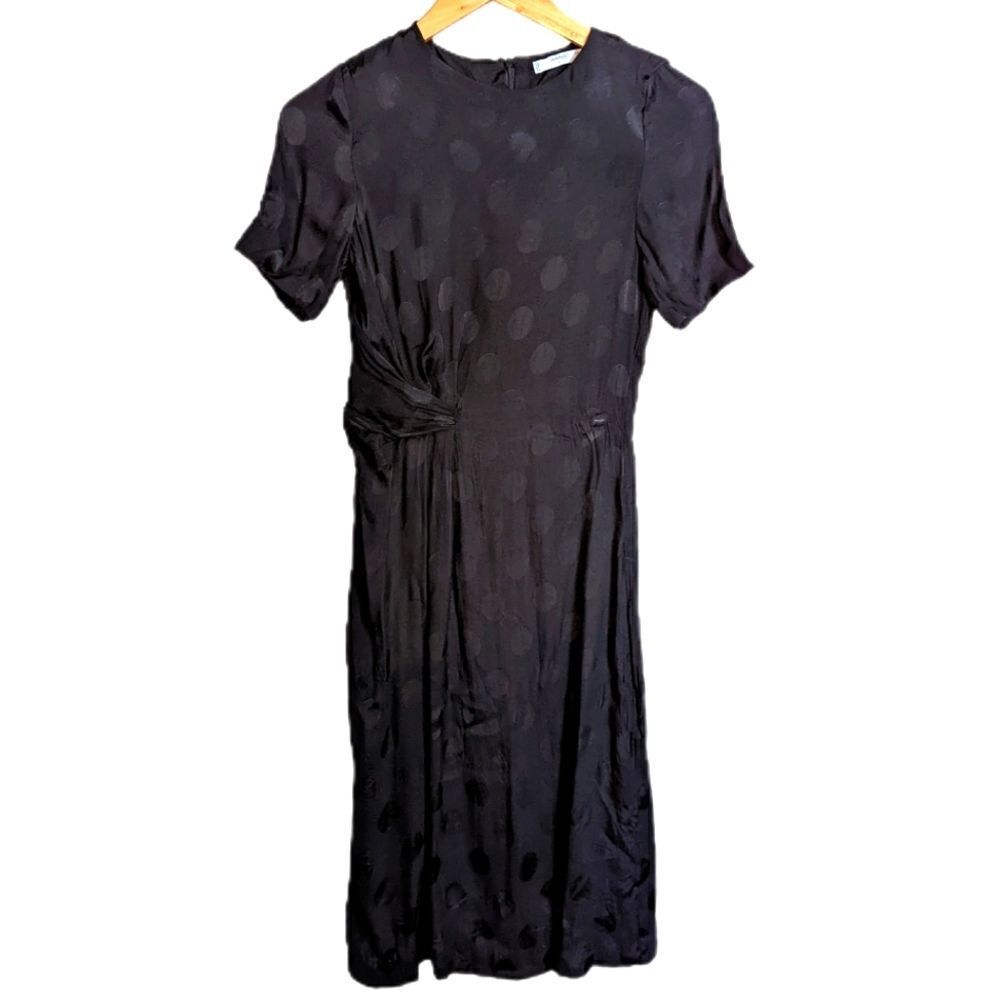 Mango Black Shiny Dots Retro Midi Dress Size Extra-Small